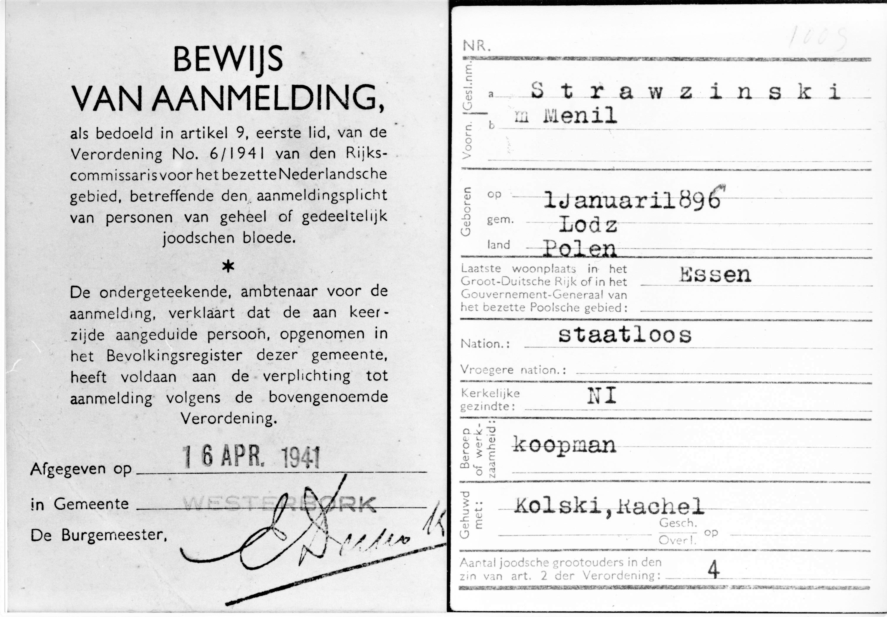 Mnil admission to Westerbork