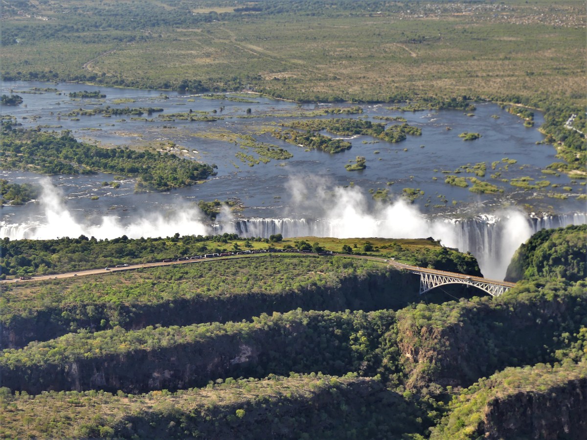 Zambezi River to falls with bridge.jpg