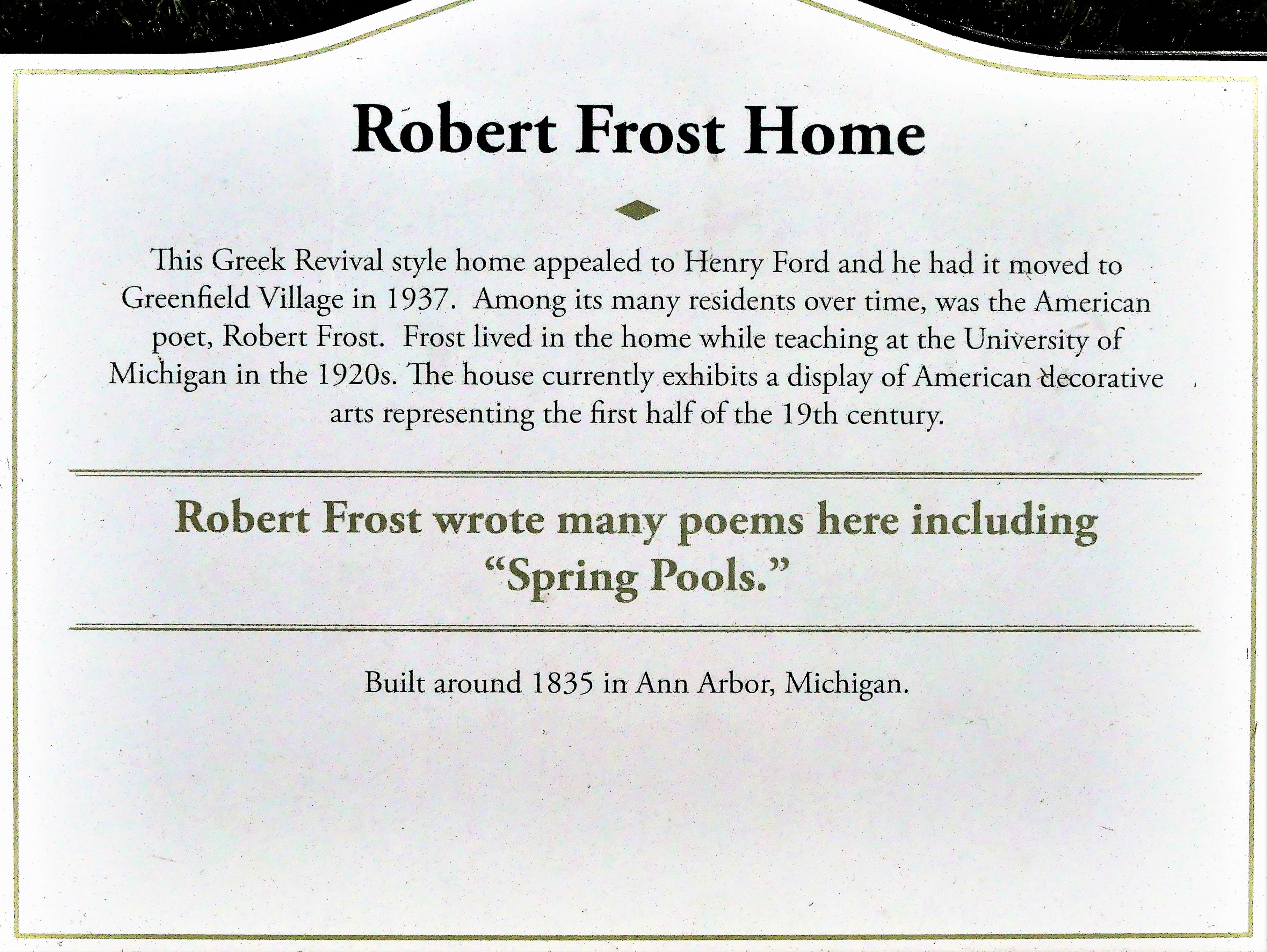 Robert Frost home sign
