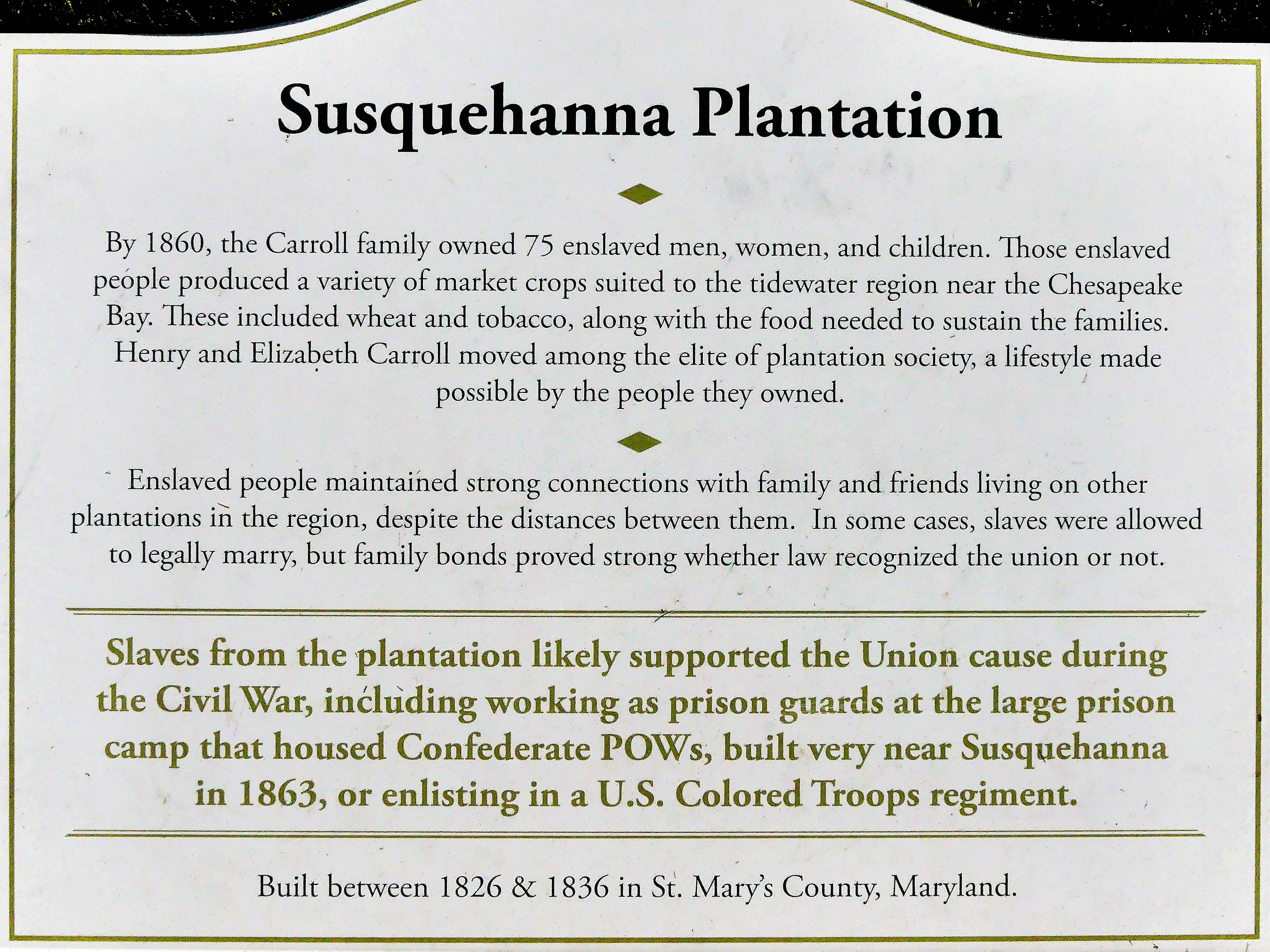Susquehanna Plantation sign