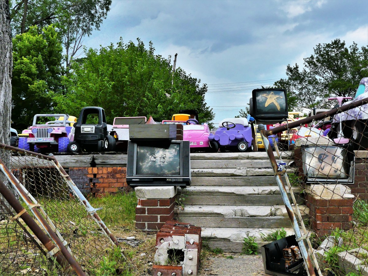 tvs and toy car garage